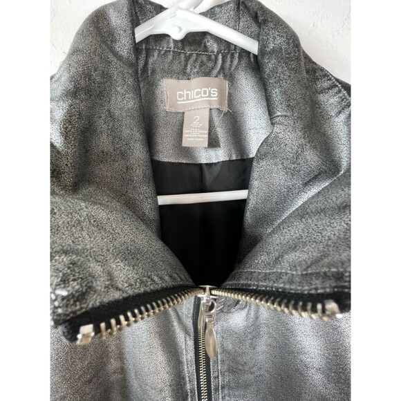 Chicos Silver Metallic Gray sparkle shine vest Blouse Shirt Womens 2 US L (15 - Picture 4 of 7